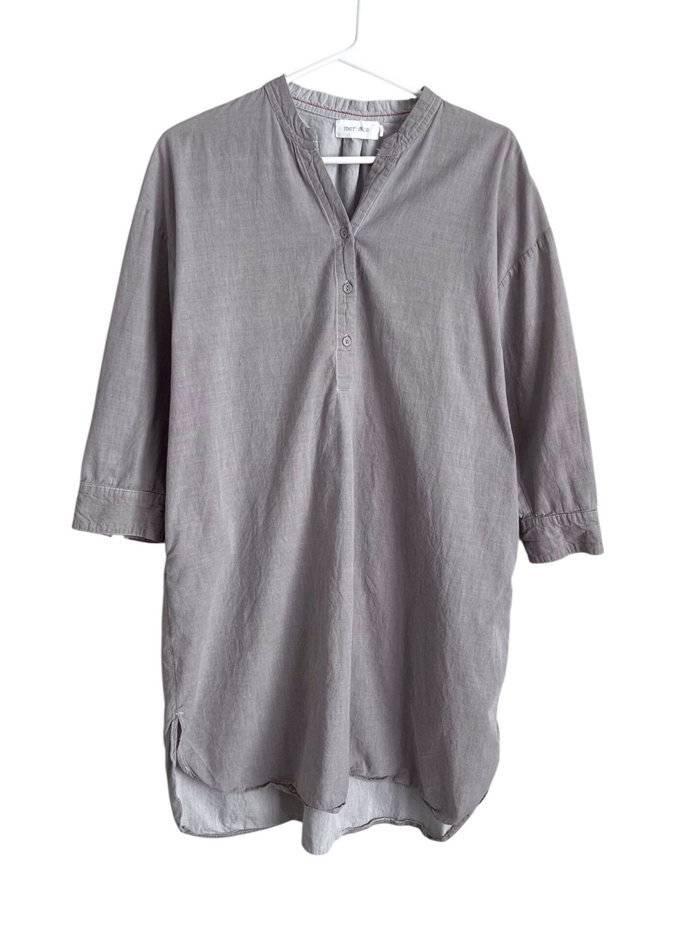 Mersea Essential Shirt Dress Light Grey Tan Coastal Lagenlook Cotton Large / XL